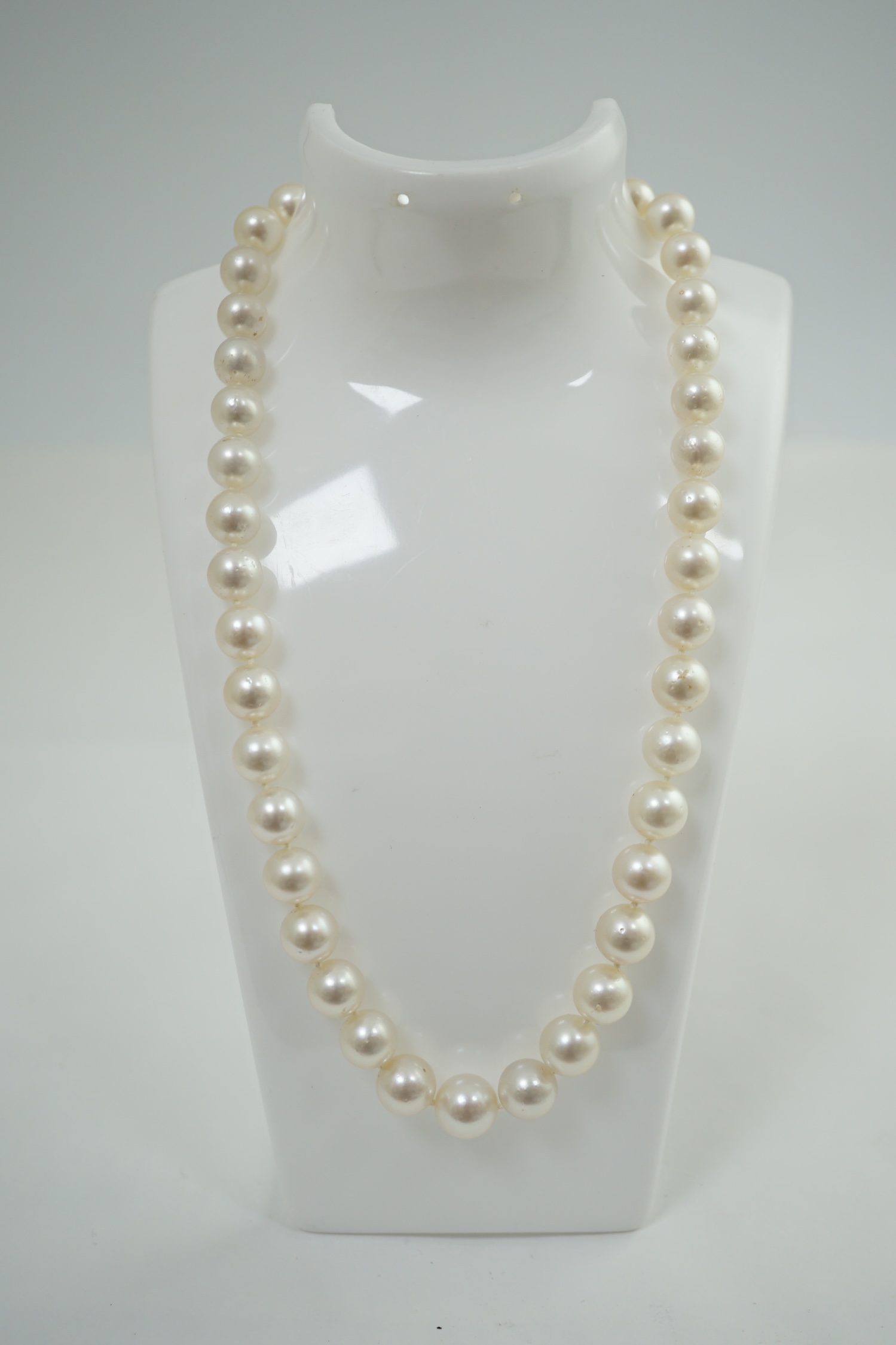 A single strand graduated South Sea pearl necklace, with 18k white gold spherical clasp